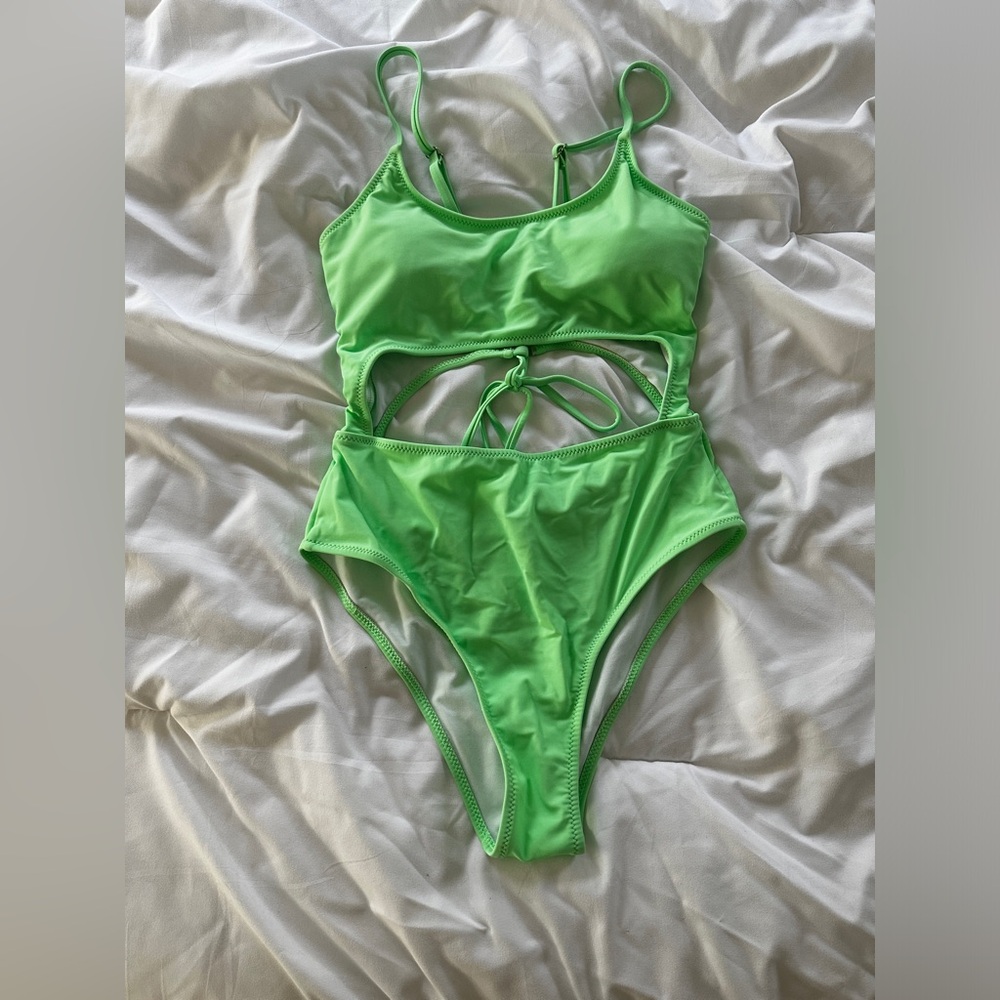 Key Lime Colored Cutout One-Piece Swimsuit